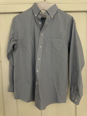 Roundtree & Yorke Blue Micro-Check Button-Down Dress Shirt